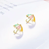 lovely multicolor rainbow small umbrella stud earrings for girls epoxy process creative female tiny earring piercing accessories