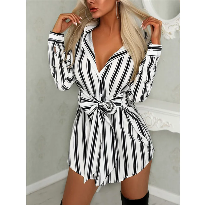 Женское поступление черный белый офисный бандаж на пуговицах длинный рукав