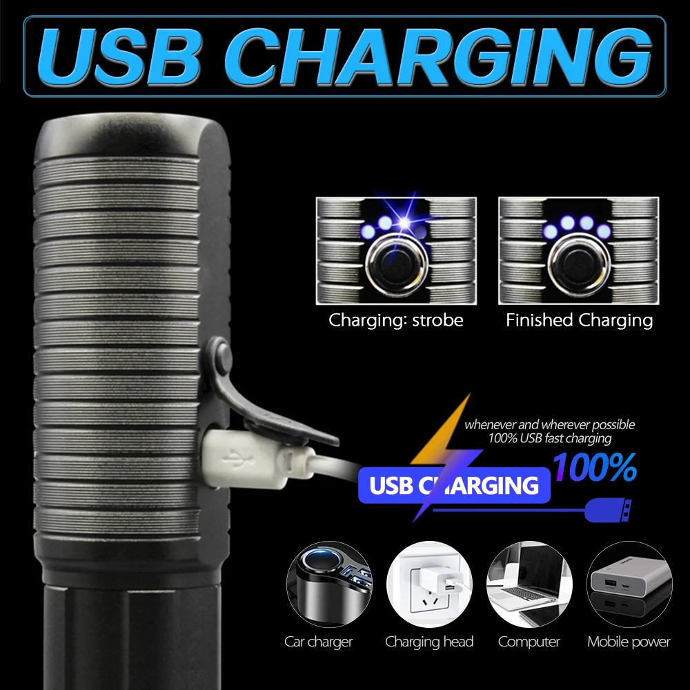 Самый яркий светодиодный фонарик XHP70 с 4 ядрами заряжаемый от usb тактический 18650