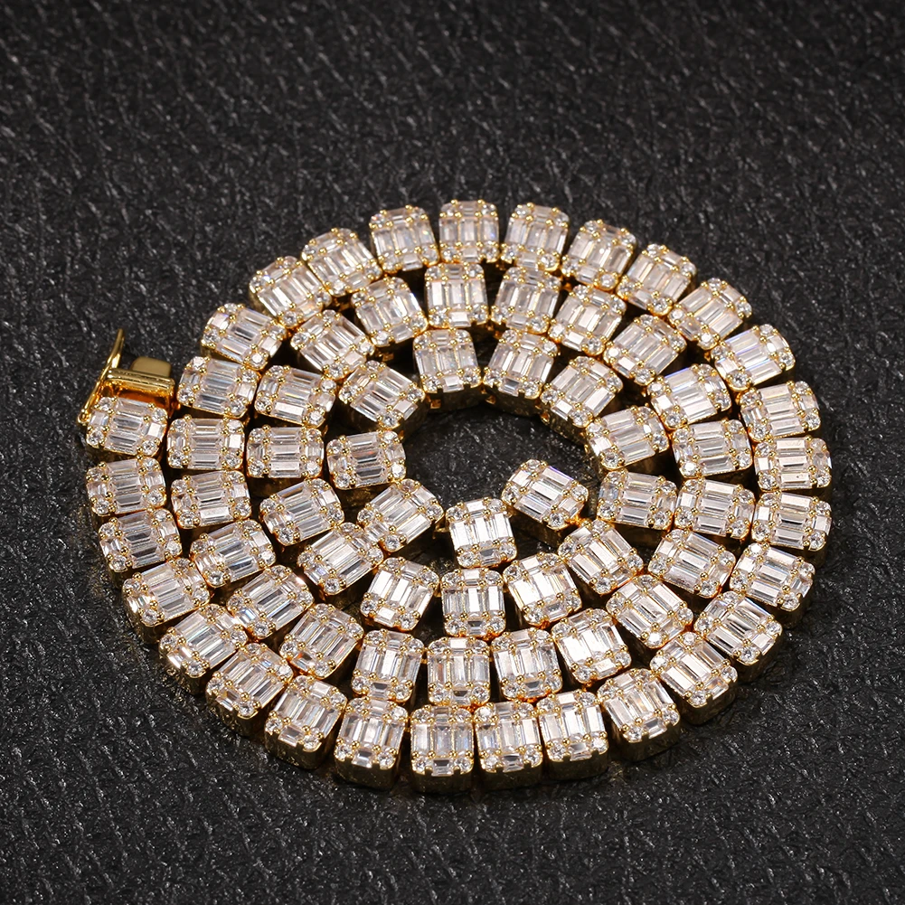 TBTK Iced Out белый квадратный багет Кластерные цепи ожерелье мужские модные подвески ювелирные изделия серебро хип-хоп шикарное тяжелое ожерелье - Окраска металла: Gold