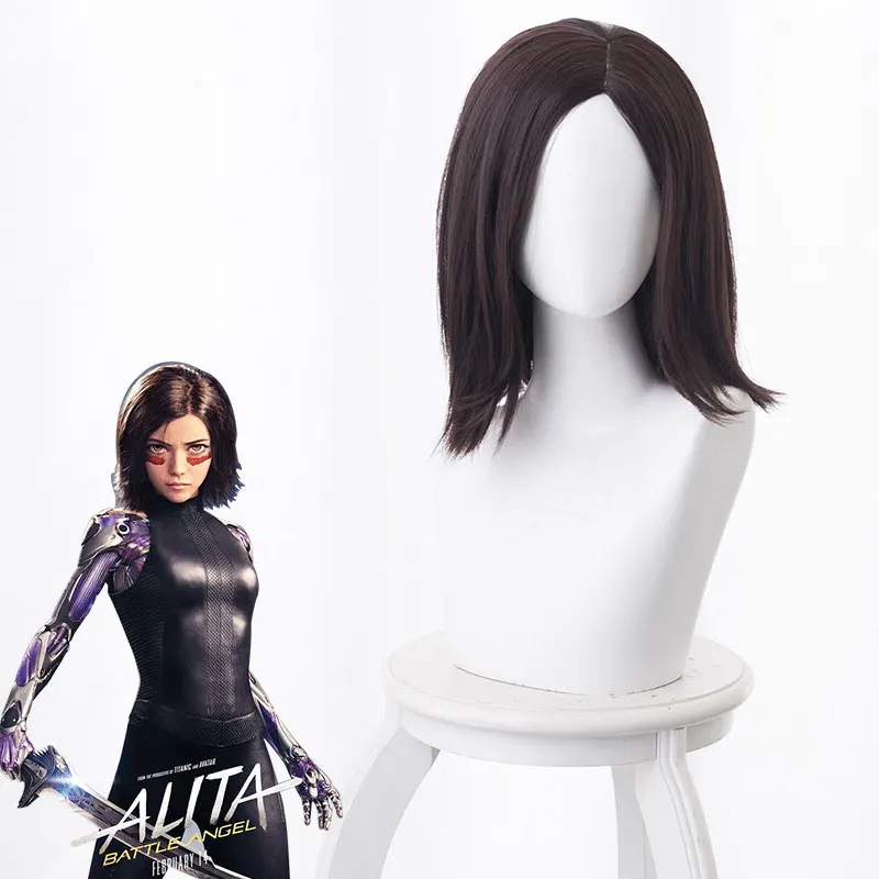 

Movie Alita Battle Angel Cosplay Wigs Black Hair for Women Alita Hair Synthetic Wig Halloween Carnival Prop Costume Perucas 40CM