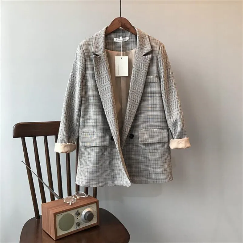 

Elegant Autumn Plaid Women Blazer Coat YX0317 Winter Causal Long Sleeve Coat Short Office ladies pocket women suit blazer