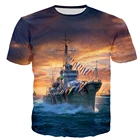 Мужские и женские футболки с 3D-принтом Warship, повседневные футболки в стиле Харадзюку, в стиле хип-хоп, Популярные топы из полиэстера с круглым вырезом, 2021