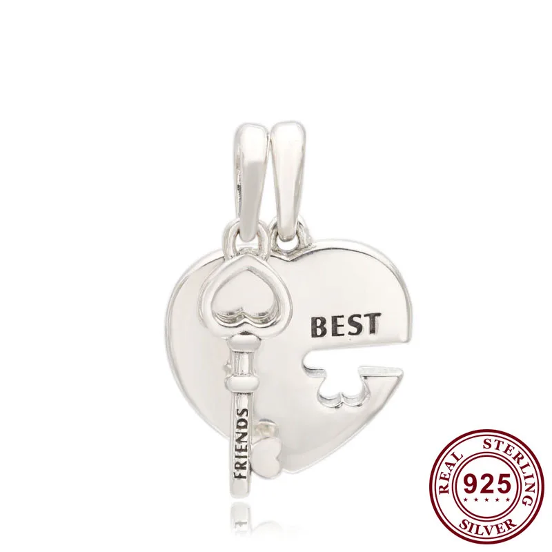 

925 Sterling Silver Charm Creative Friend's Heart And Key Pendant Fit Pandora Women Bracelet & Necklace Diy Jewelry