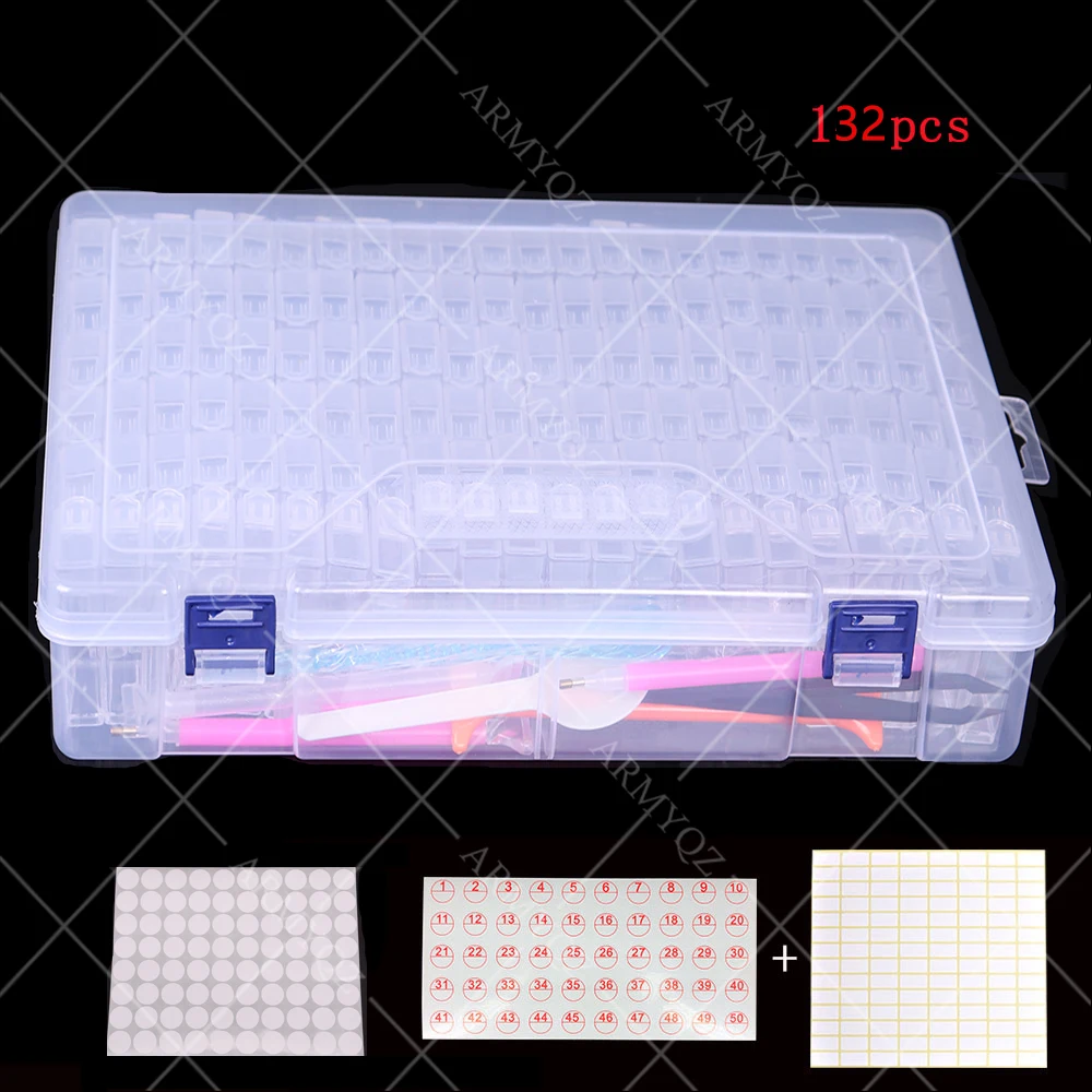 

New 132pcs Plastic 5d Diamond Painting Accessories box Pen Beads Display Storage Box For Diamond Embroidery Cross Stitch Tools