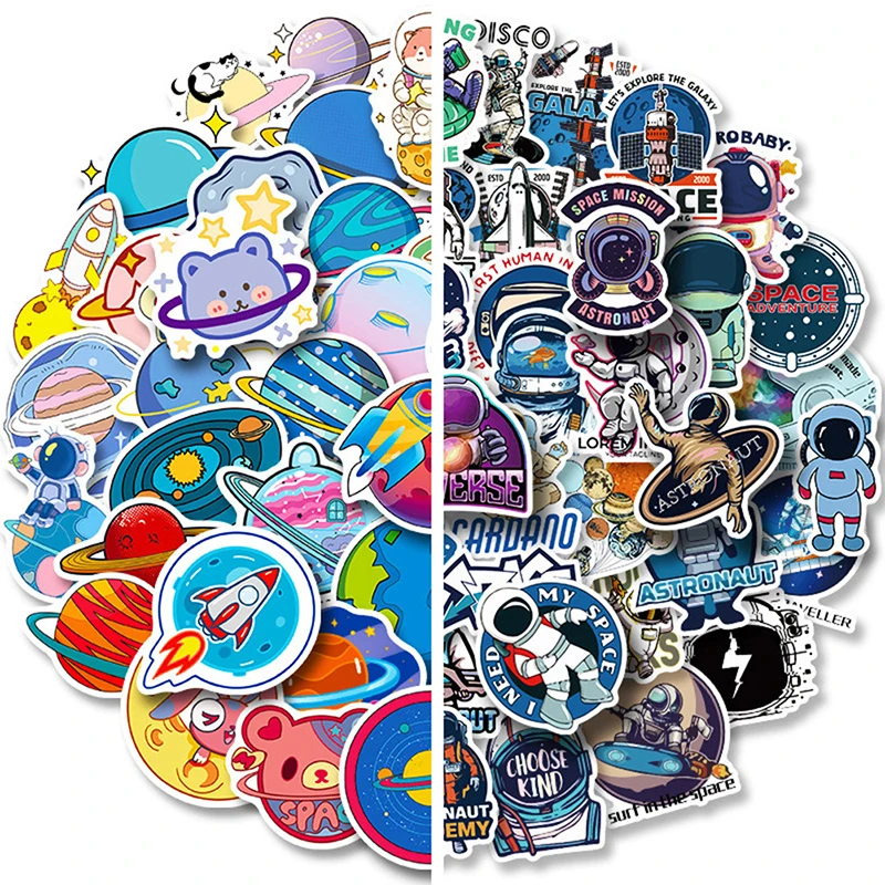 

50Pcs Cartoon Astronaut Theme Graffiti Stickers Waterproof Stickers For Laptop Guitar Luggage Skateboard Car Decor