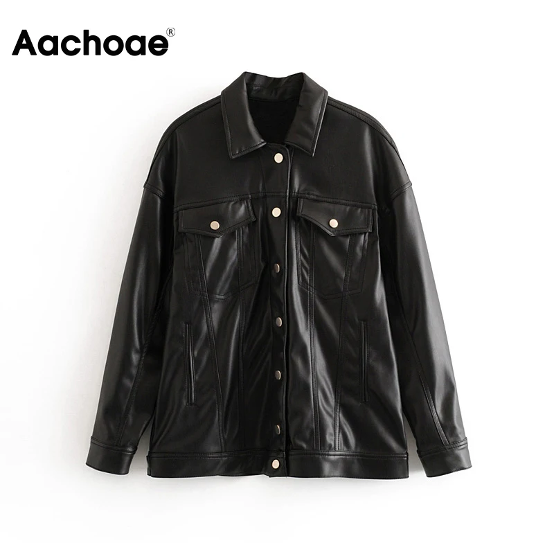 Женская куртка из искусственной кожи Aachoae модная уличная однотонная с длинными