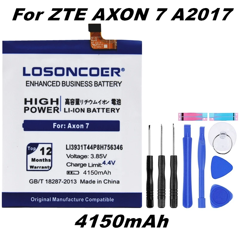 LOSONCOER 4150 мАч батарея для zte Axon 7 5,5 дюймов A2017 LI3931T44P8h756346 батарея+ Подарочные инструменты+ наклейки
