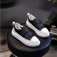 little white shoes womens spring autumn lefu thick soled shallow mouth leather velcro casual flat sole platform shoes