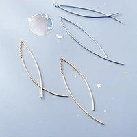 genuine 925 sterling silver simple threader earrings long geometric drop pull through earrings for women fine jewelry