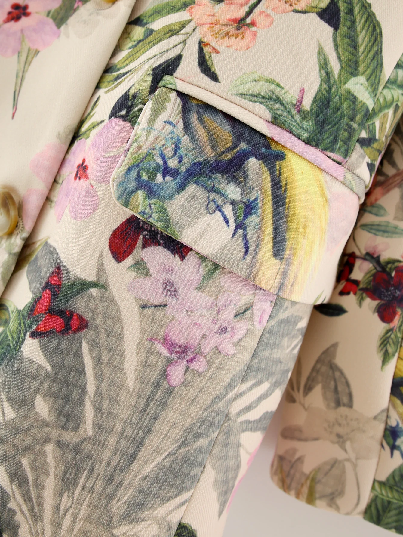 

Korean Blazer Jacket Women 2020 Fashion Double-breasted Flower-Bird Print Long Blazers Suit Jacket Female Office Ladies