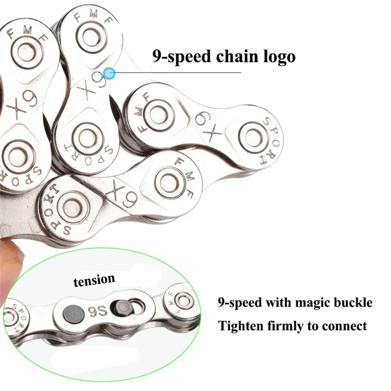 

For 6/7/8/9 Speed Bicycle Chain MTB Mountain Bike Hybrid Anti-rust 116 Links Durable Steel