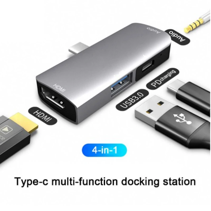 4 в 1 USB C концентратор type к Hdmi + аудио PD 30 Гц 3 5 мм Тип зарядный адаптер для Macbook iPad Pro