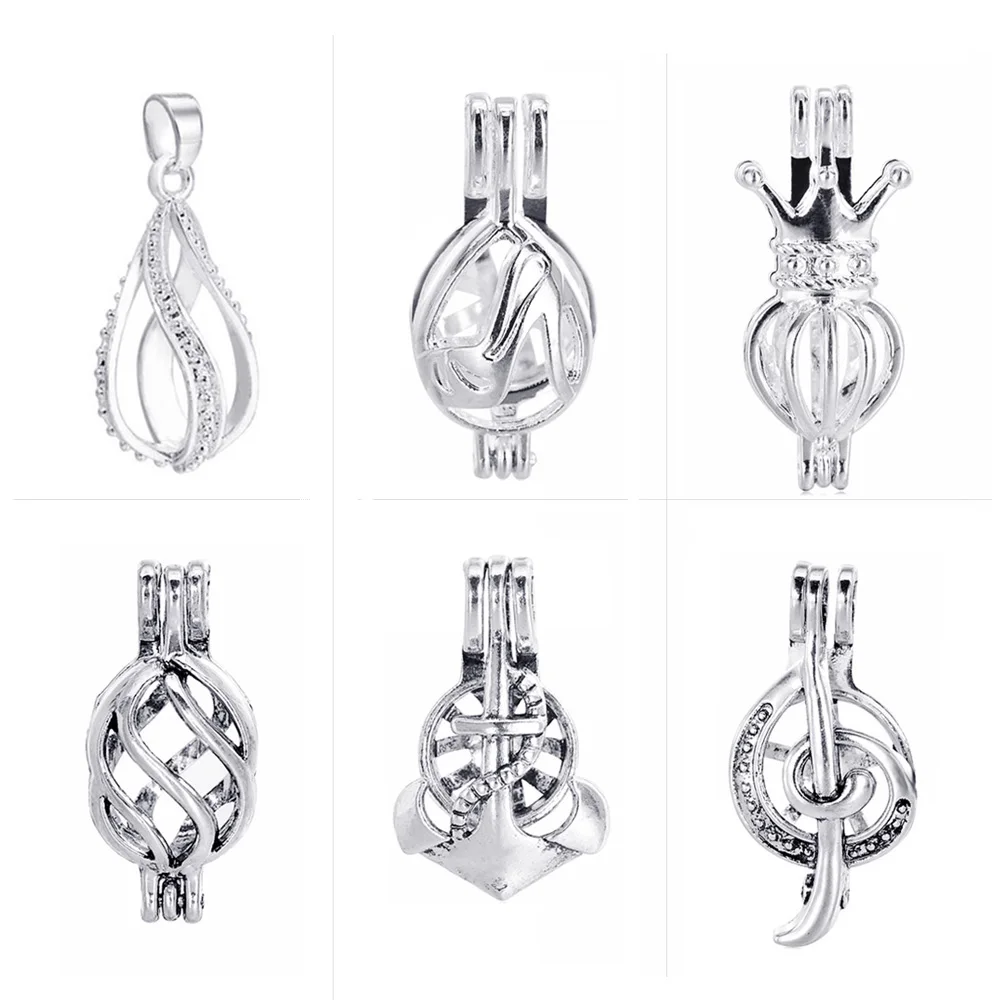 

10pc Vintage Silver Plated Hollow Peal Spiral Cage Filigree DIY Essential Oil Aromatherapy Diffuser Necklace Locket Pendants