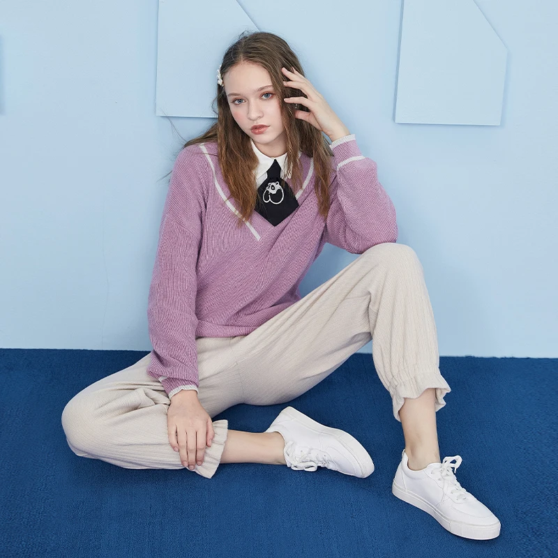 ARTKA 2020 Winter New Women Pants Casual Loose Soft Knitted Long Pants Elastic Waist Knitted Jogger Baggy Trousers KA22006D