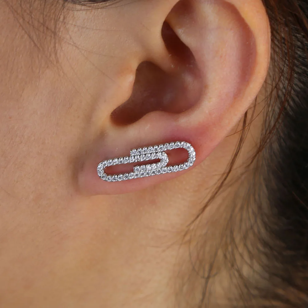 

2022 unique designer paperclip safety pin studs fashion elegant women jewelry filled delicate cz earring