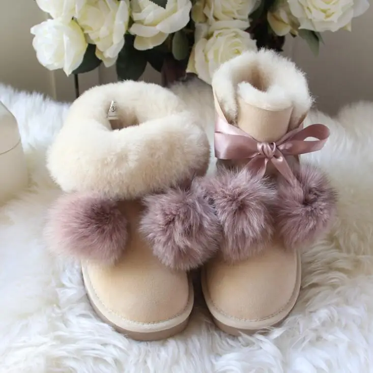 pink SHUANGGUN Free shipping! New Brand Natural Sheepskin Leather snow boots for women Real Wool inside lady winter warm Boots - Цвет: pink