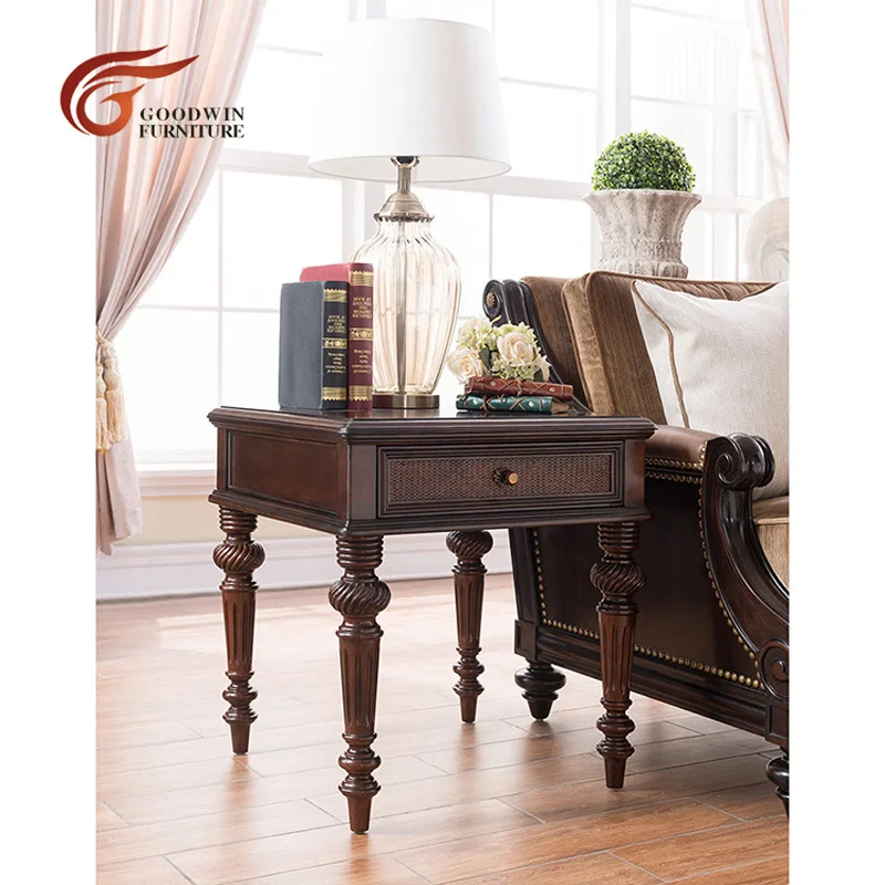 End table 2 piece Мебель для гостиной из красного дерева, набор диванов, 7 местный секционный классический диван и книжный шкаф и журнальный столик WA369 - Цвет: End table 2 piece