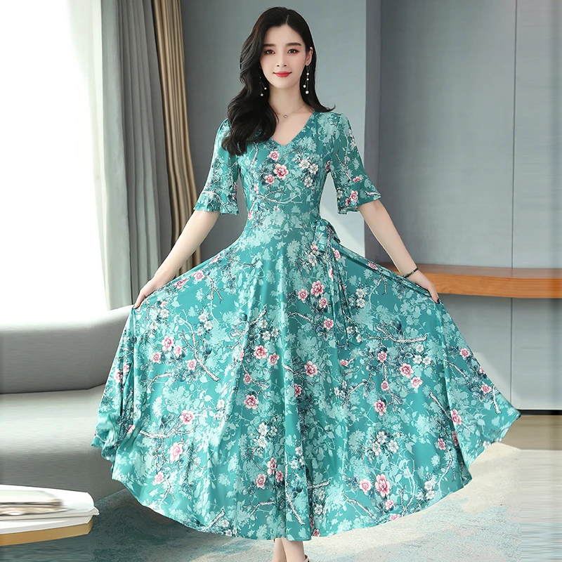 Цветочное платье 2020 Новое модное тонкое шифоновое длинное большого размера с