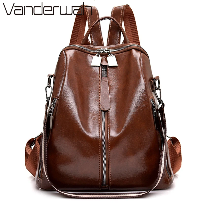 Многофункциональный женский рюкзак из масляной кожи школьные ранцы на плечо для