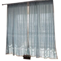 cotton linen embroidery retro blue curtains lace flower cortina crochet hollow out curtain kitchen balcony blinds shower curtain