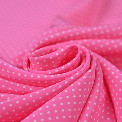 Мини Белый принт в горошек на Розовом Шелковом крепдешине шелковая ткань SCDC1024 |