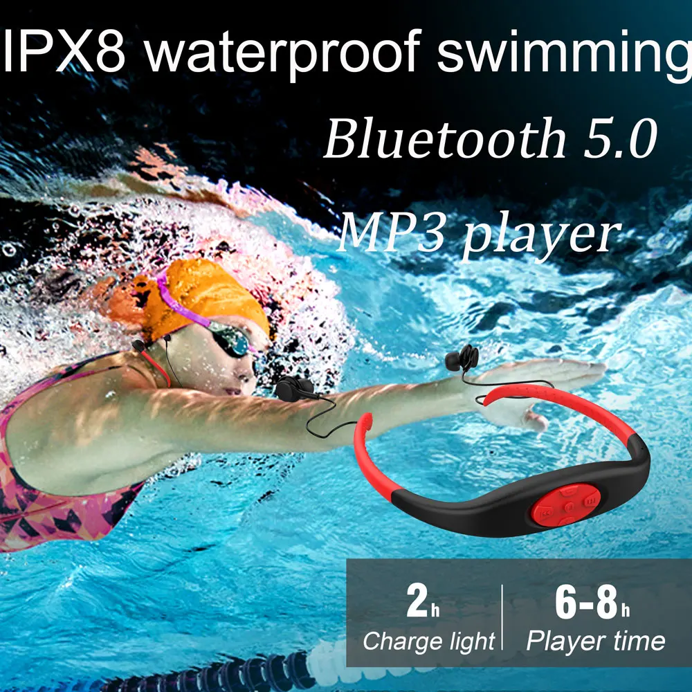 

2021 IPX8 водонепроницаемые наушники для плавания с bluetooth5..0 FM стерео Спортивная гарнитура MP3-плеер