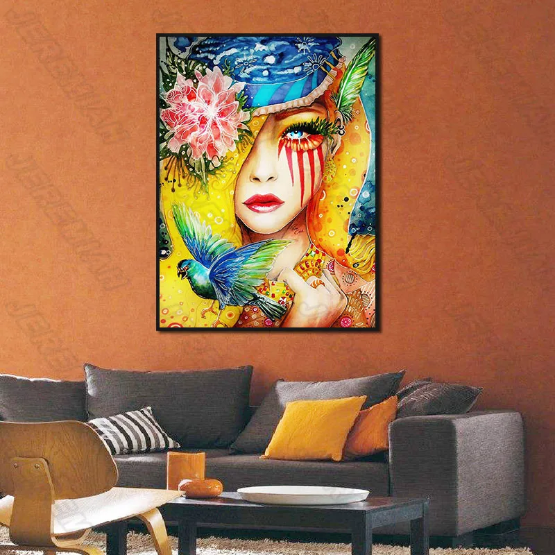

Cartoon Beauty Flower and Bird Combination Poster Nordic Style Wall Art Canvas Print Painting Modern Living Room Decoration