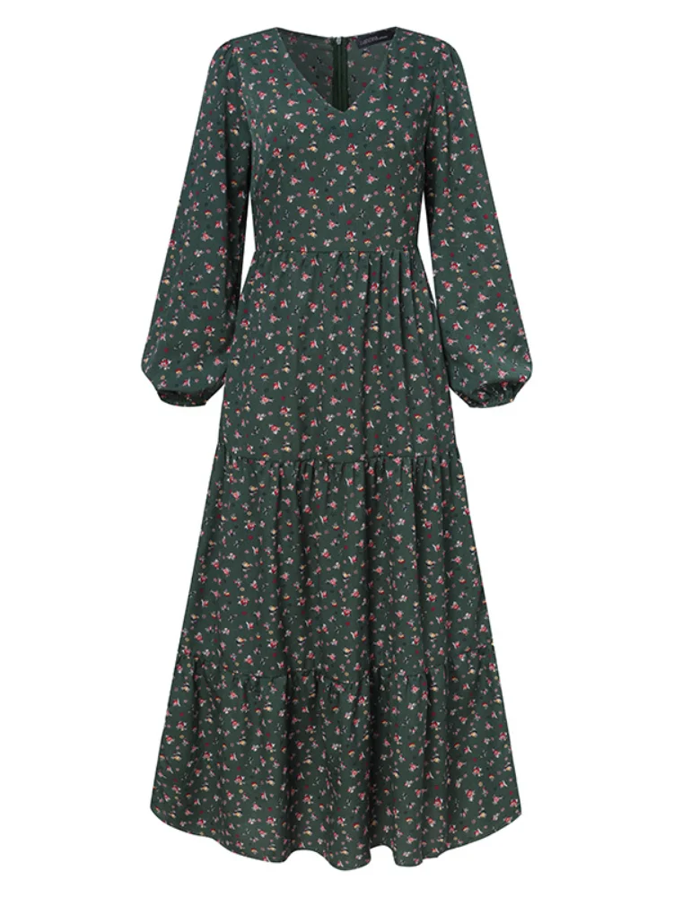 

Loose Robe Casual Floral Sleeve Long Sundress Women Print Maxi Dresses 2021 Spring Ladies Long