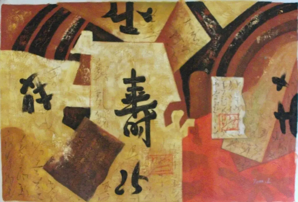 

No Framed Hand Painted & Signed Abstract Hieroglyphs Art Oil Painting On Canvas Wall Art Hanging For Home Decor Women Chinese