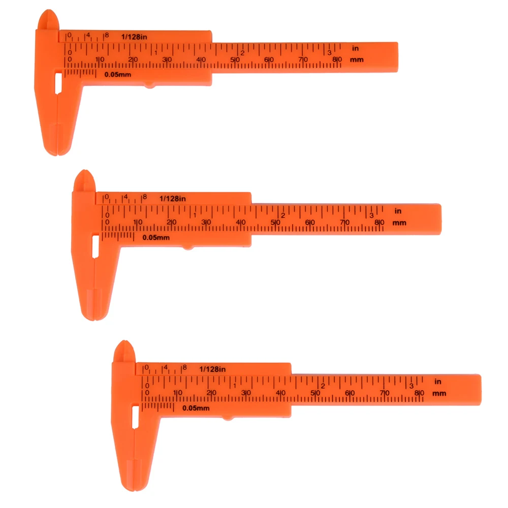 

High quality 1pcs 0-80mm Orange Double Rule Scale Plastic Vernier Caliper Measuring Beads Students Mini Tool Ruler