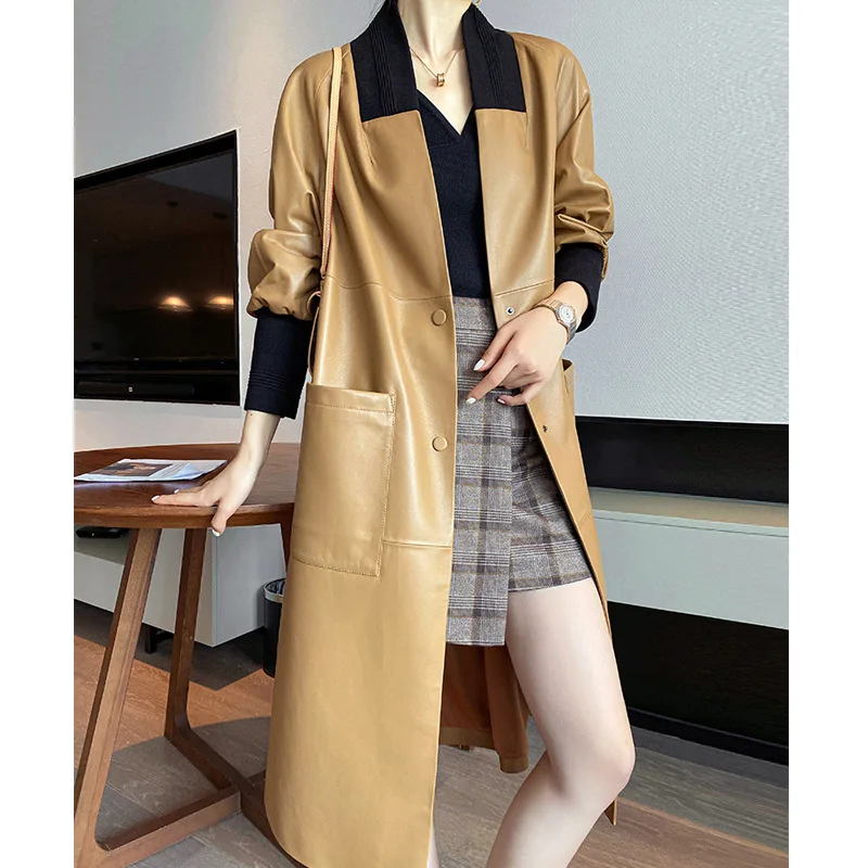 

Women's Mid-Length Over The Knee Luxury Lmab sheepskin coats New Style Korean Thick Loose leather Coat