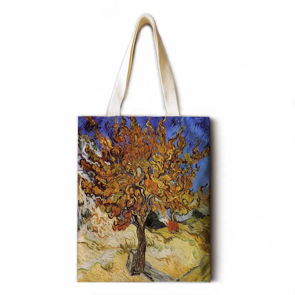 

Van Gogh oil painting ladies shoulder bag cotton and linen shopping bag tote bag high quality foldable handbag