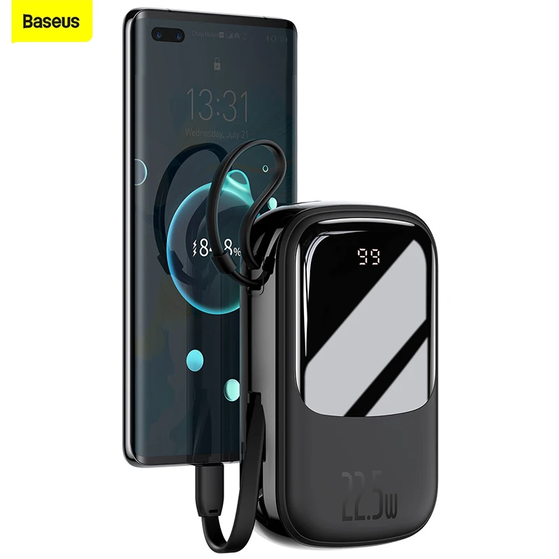 Baseus Power Bank 20000 мАч 20 Вт 22 5 Быстрая зарядка с кабелем UBS Type C зарядное устройство