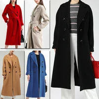 women slim woollen coat overcoat long parka long sleeve turn down collar coats