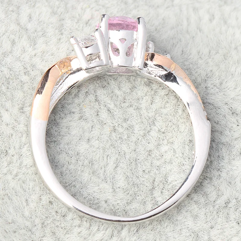 2020 new 14K rose gold fashion sweet simple cute leaf pink crystal high quality ladies diamond ring princess wedding engagement | Украшения
