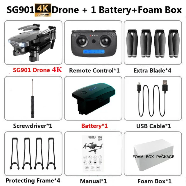 4k FOAM 1B SG901 Радиоуправляемый Дрон 4K камера HD 1080P WiFi FPV оптическая камера потока Дрон 18 минут Профессиональный RC Квадрокоптер VS Xs816 S17 SG106 - Цвет: 4k FOAM 1B