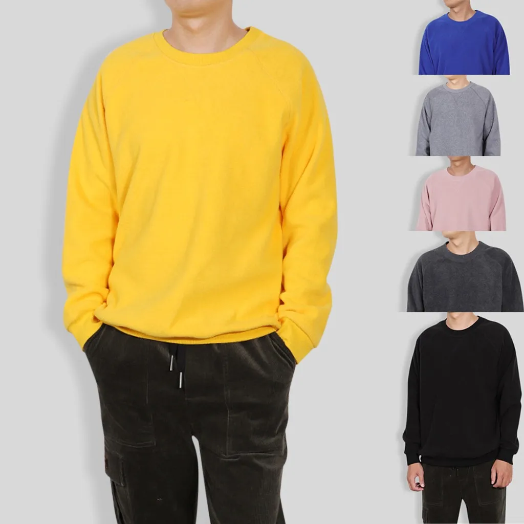 Пуловер толстовки мужская пара теплая однотонная с круглым воротником длинным