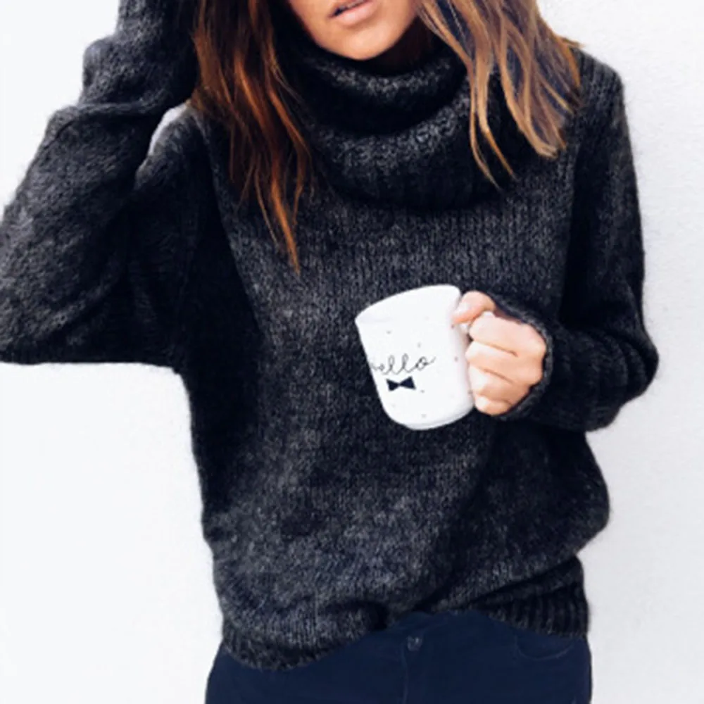 

Женский осенний свитер 2021, пуловер, повседневный однотонный теплый Свободный Прямой толстый Водолазка в стиле ретро с длинным рукавом