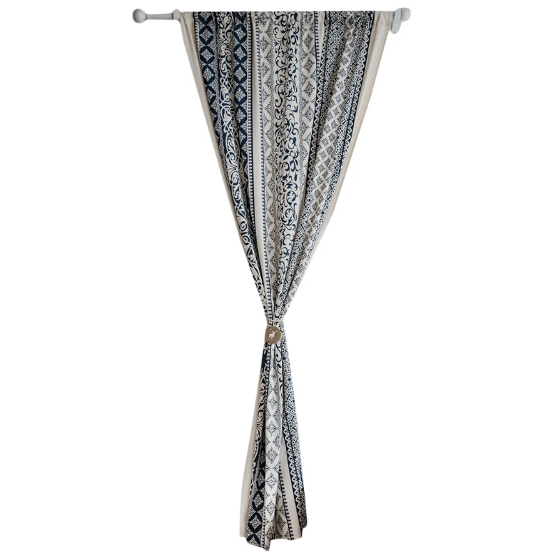 Сине-белые фарфоровые затемняющие шторы с принтом в стиле бохо хлопковые