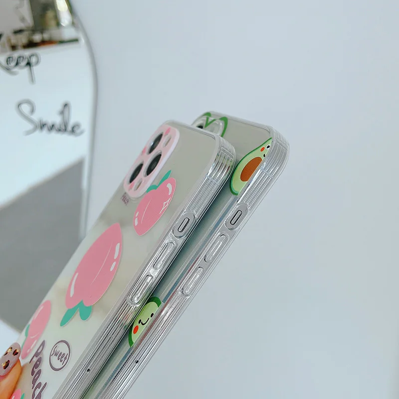 

Transparent Cartoon Cute Silicone Phone Case Peach Pear Armor Bumper For iPhone 12 11 Mini Pro Max XR XS Xs Max X 8 7 Plus Cases