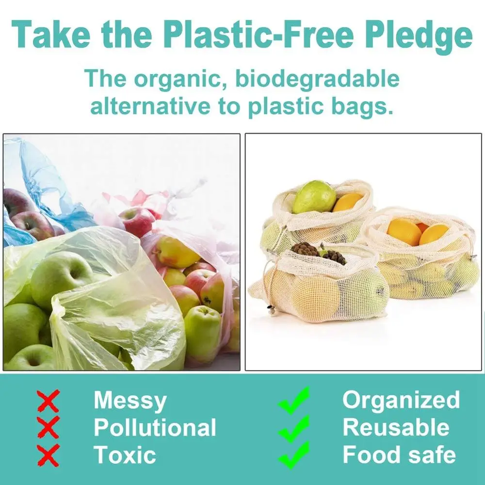 Экологичные хлопковые сетчатые мешки для фруктов и овощей 5 шт./лот многоразовая