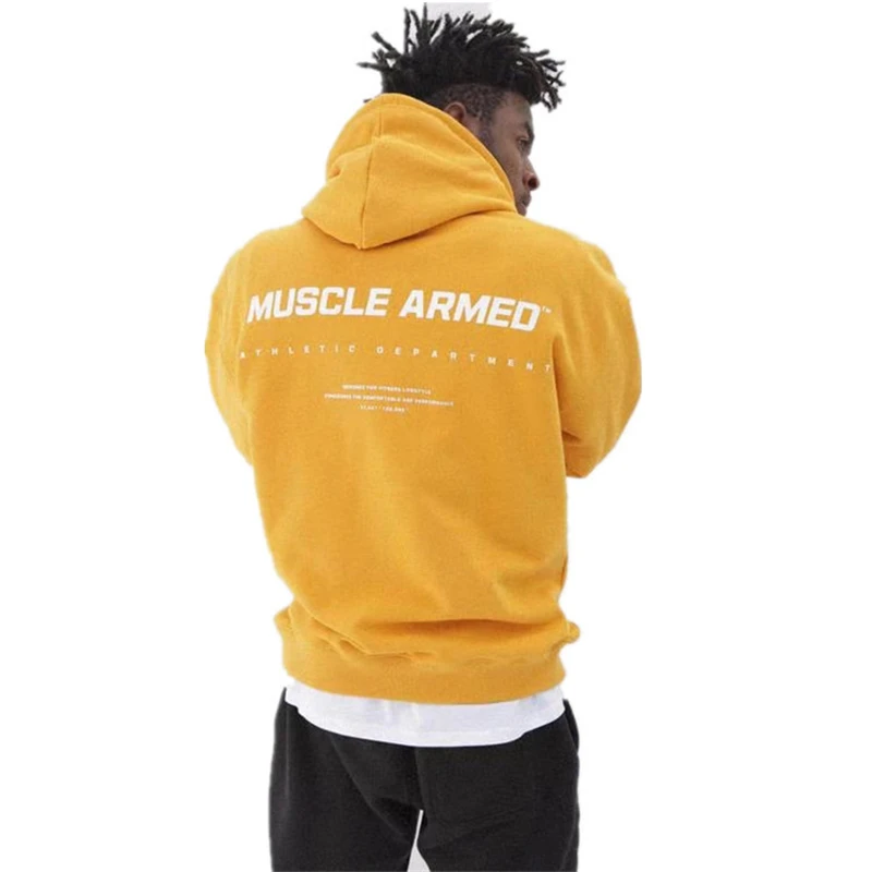 

Fleece Men Autumn Winter Hooded Sweatshirts Pullover Letter Cotton Gym Fitness Casual Men's Long Sleeves Sportswear Hoodies