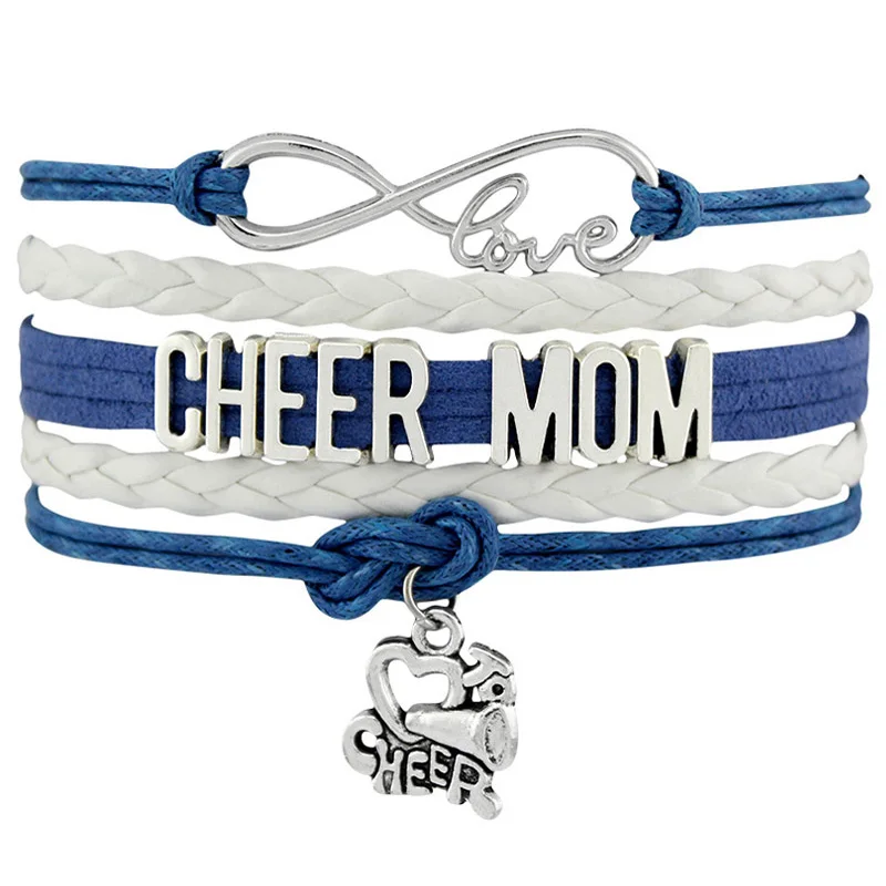 Бесконечность, любовь, сердце, Мегафон, надпись Cheer MOM, болельщик, амулет команды, для девушек, кожаные браслеты для женщин - Окраска металла: B5292