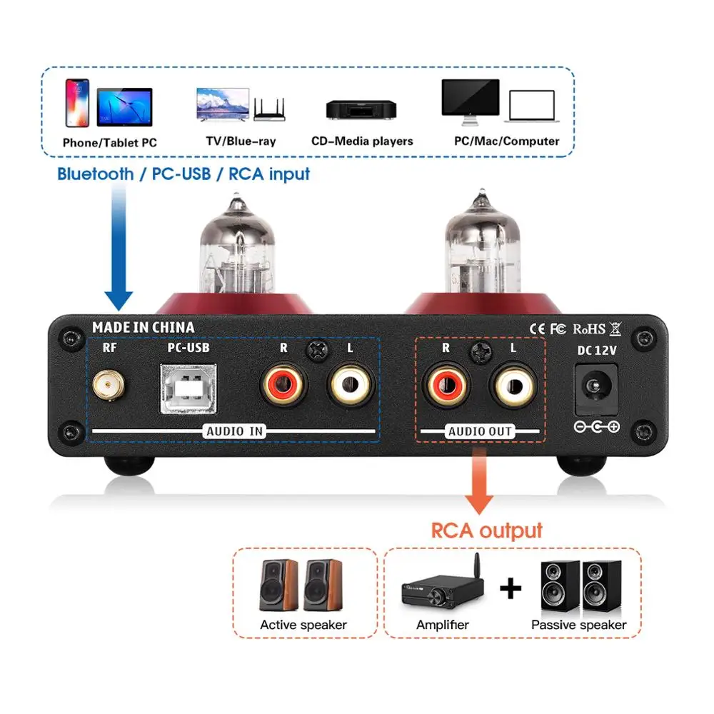 Аудио Tube-T5C Douk HiFi вакуумный трубчатый предусилитель Bluetooth 5 0 ресивер USB DAC стерео