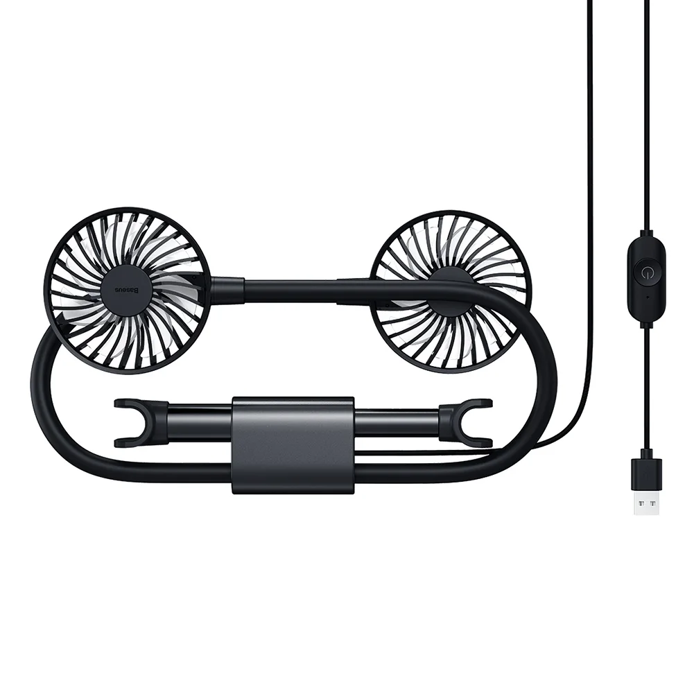 Baseus двойная головка автомобильного вентилятора 5В USB регулируемый 2 ветер
