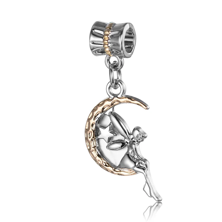 Серебряный золотой ангел с Лунная бусина Шарм подходит для европейского
