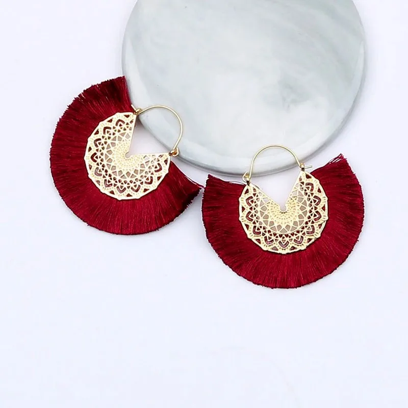 Золотые/зеленые/красные серьги с кисточками для женщин веерообразные длинные