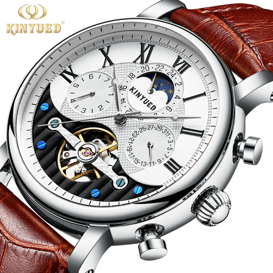 

KINYUED Fashion Tourbillion Clock Multi Function Display Mens Automatic Mechanical Watches Top Brand Luxury Relogio Masculino