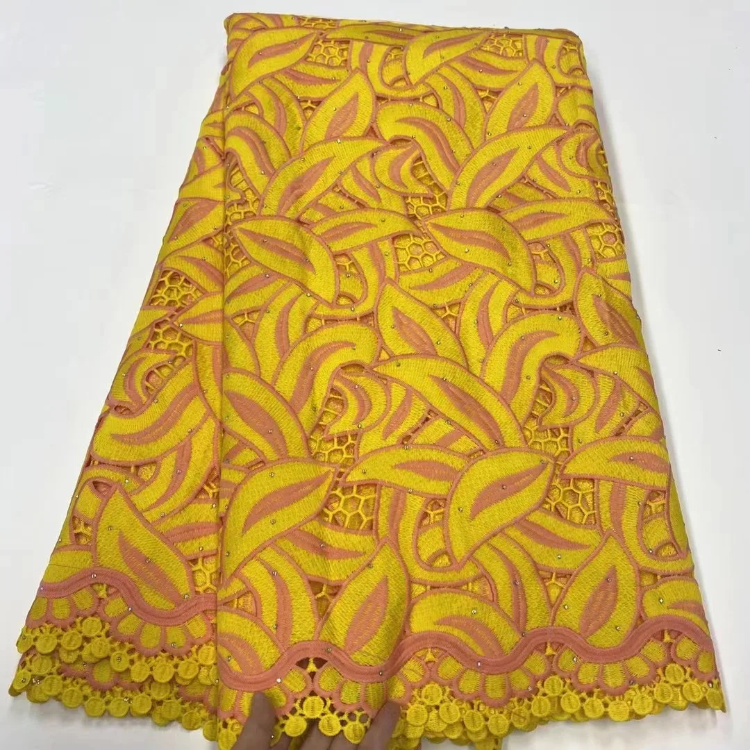 

Желтая кружевная ткань, 5 ярдов, свадебная 2021 вышивка, французская гипюровая кружевная ткань, Африканское водорастворимое кружево для вечерние НКИ